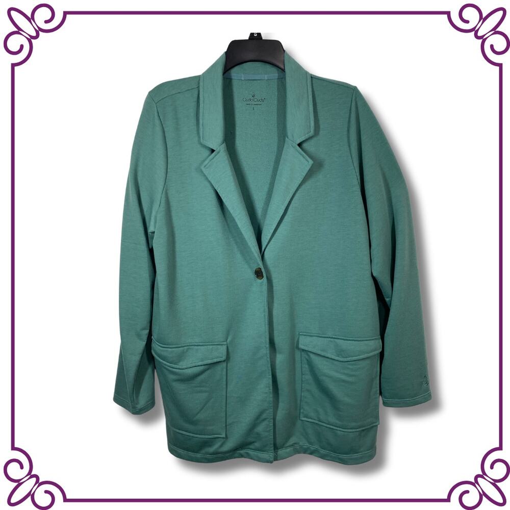 CuddlDuds Lightweight One Button Closure Comfort Sagebrush Cardigan Blazer Large